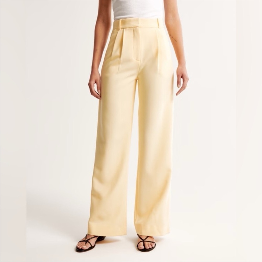 ABERCROMBIE sloane tailored wide leg pant high rise butter yellow size 32